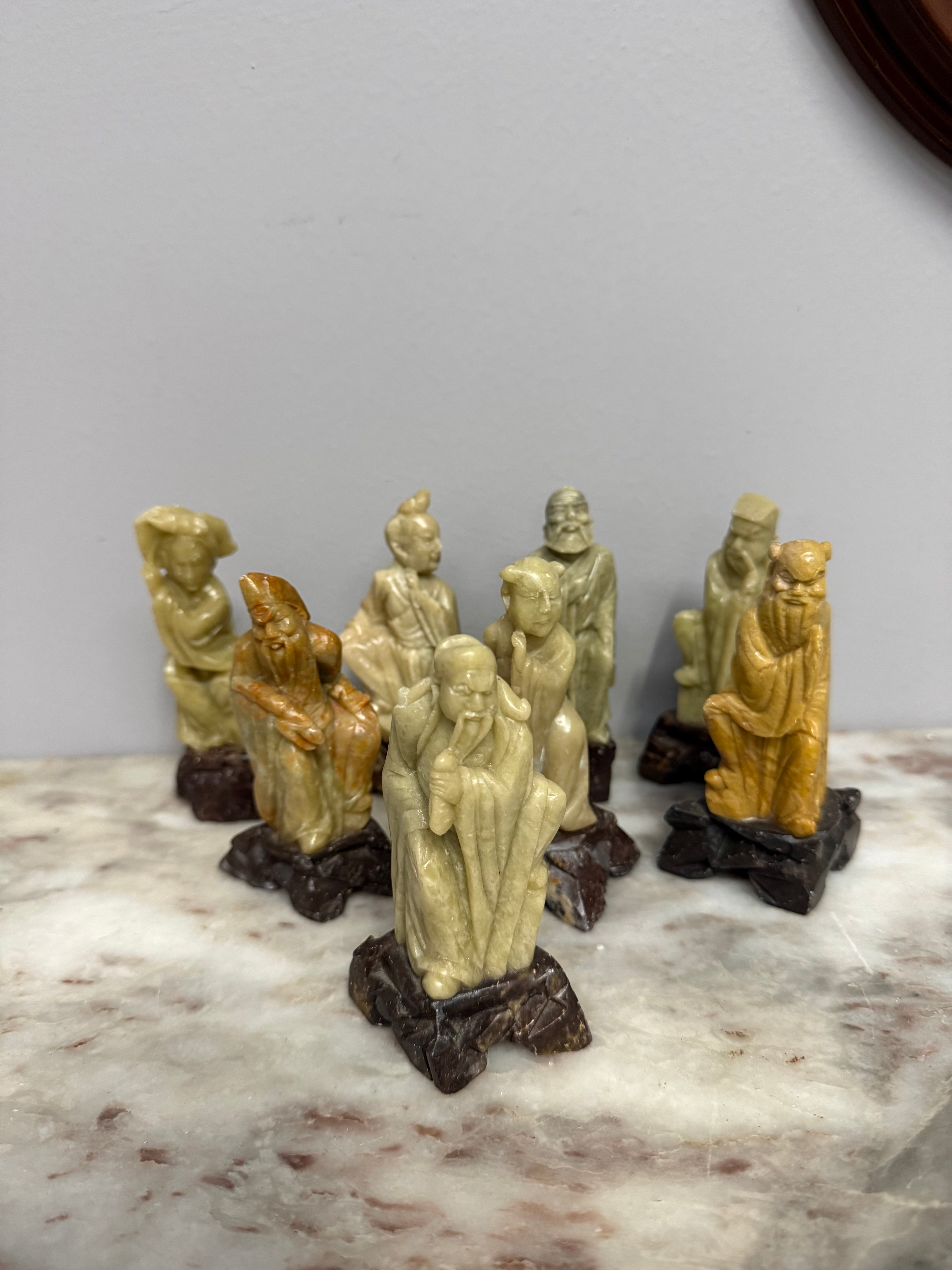 Vintage Set of 8 Chinese Immortals Hand Carved Sculptures | Antique & Vintage | Moonee Ponds Antiques | Australia Wide