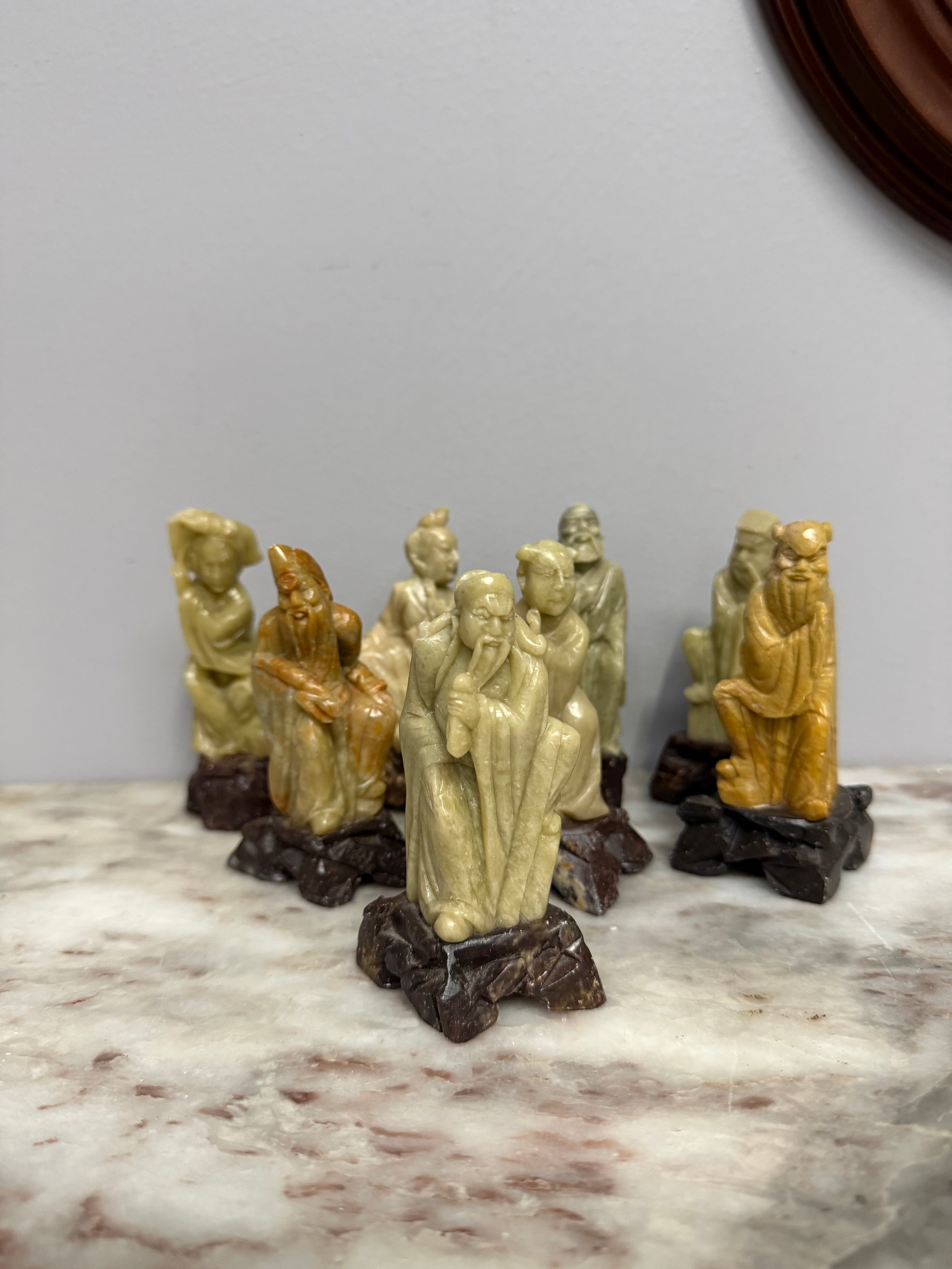 Vintage Set of 8 Chinese Immortals Hand Carved Sculptures | Antique & Vintage | Moonee Ponds Antiques | Australia Wide