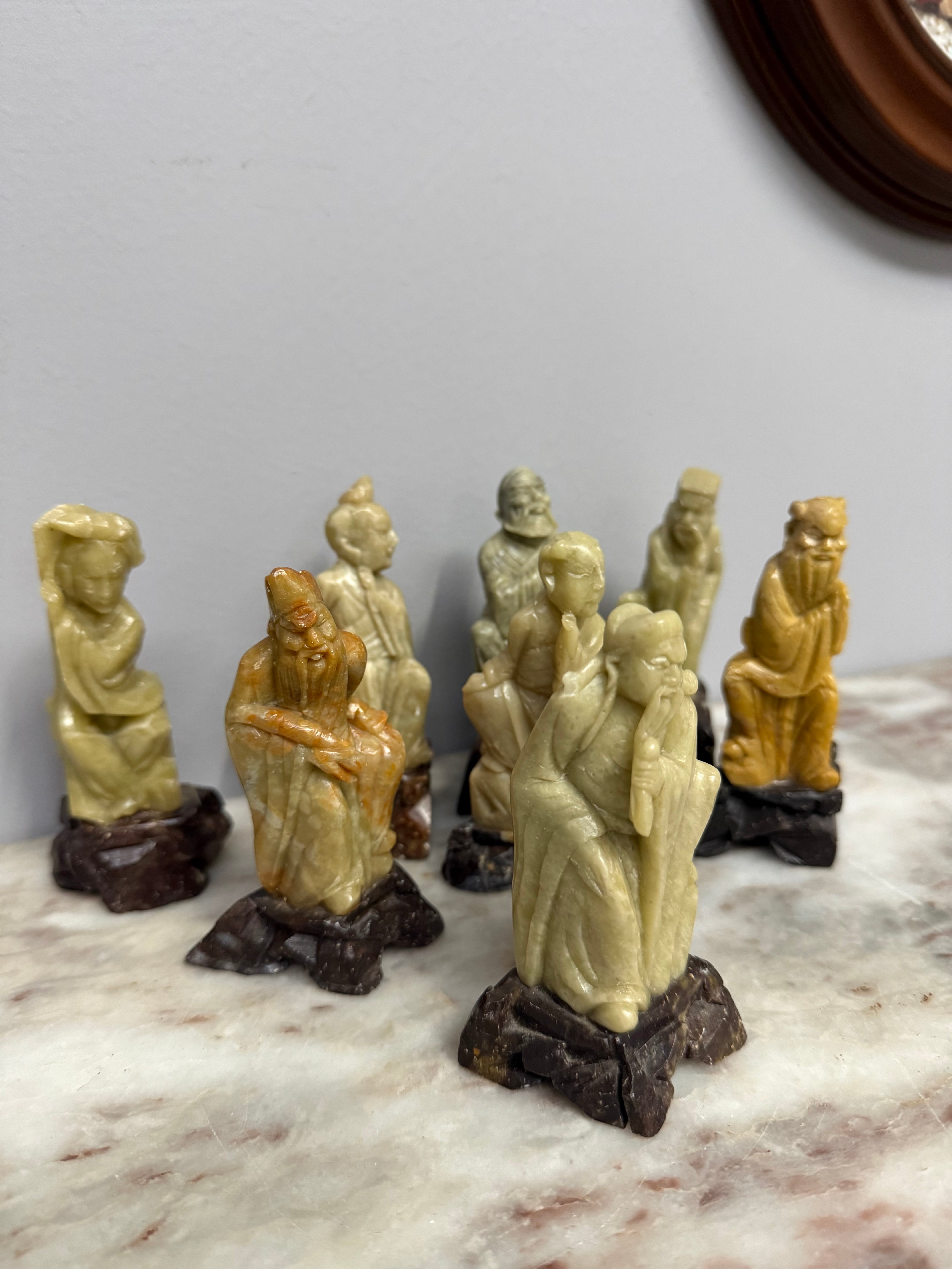 Vintage Set of 8 Chinese Immortals Hand Carved Sculptures | Antique & Vintage | Moonee Ponds Antiques | Australia Wide