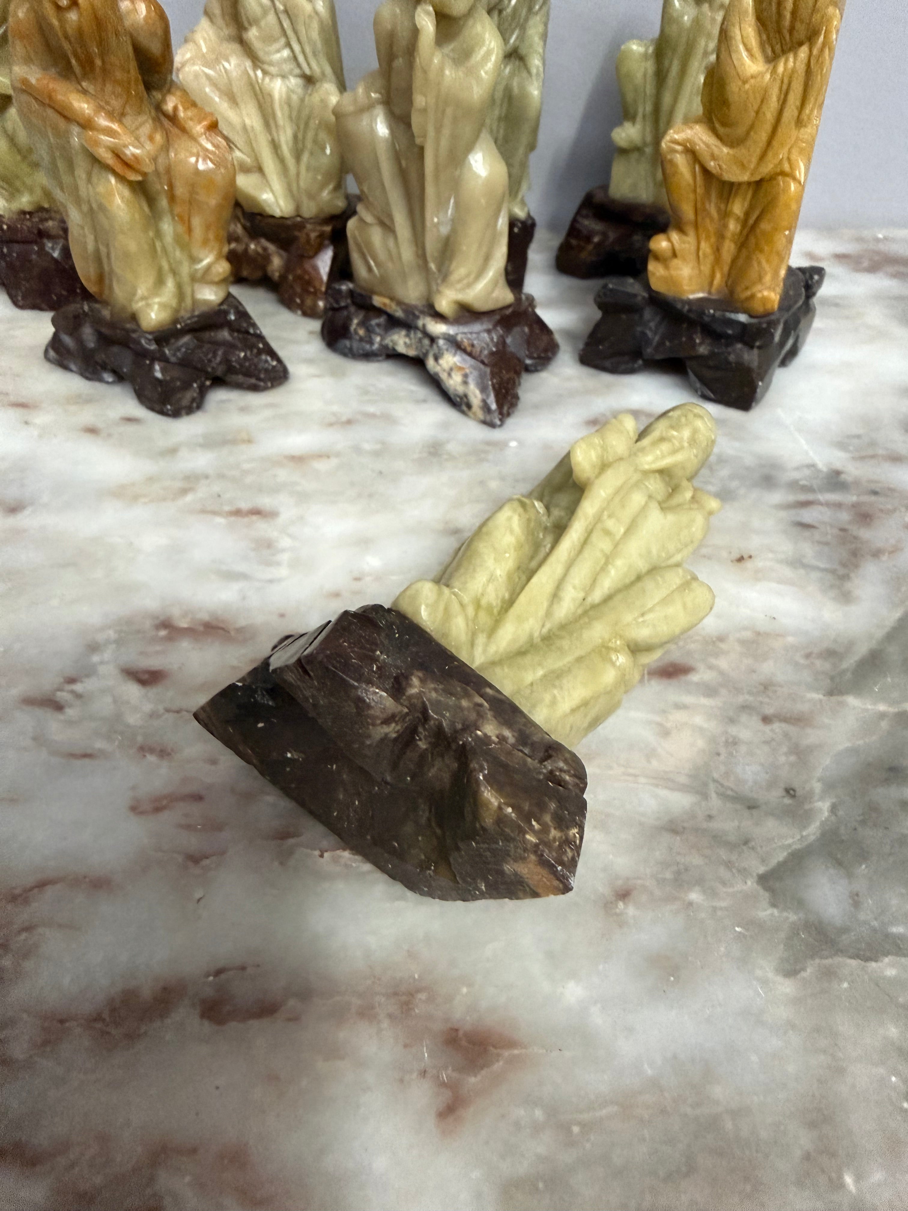 Vintage Set of 8 Chinese Immortals Hand Carved Sculptures | Antique & Vintage | Moonee Ponds Antiques | Australia Wide