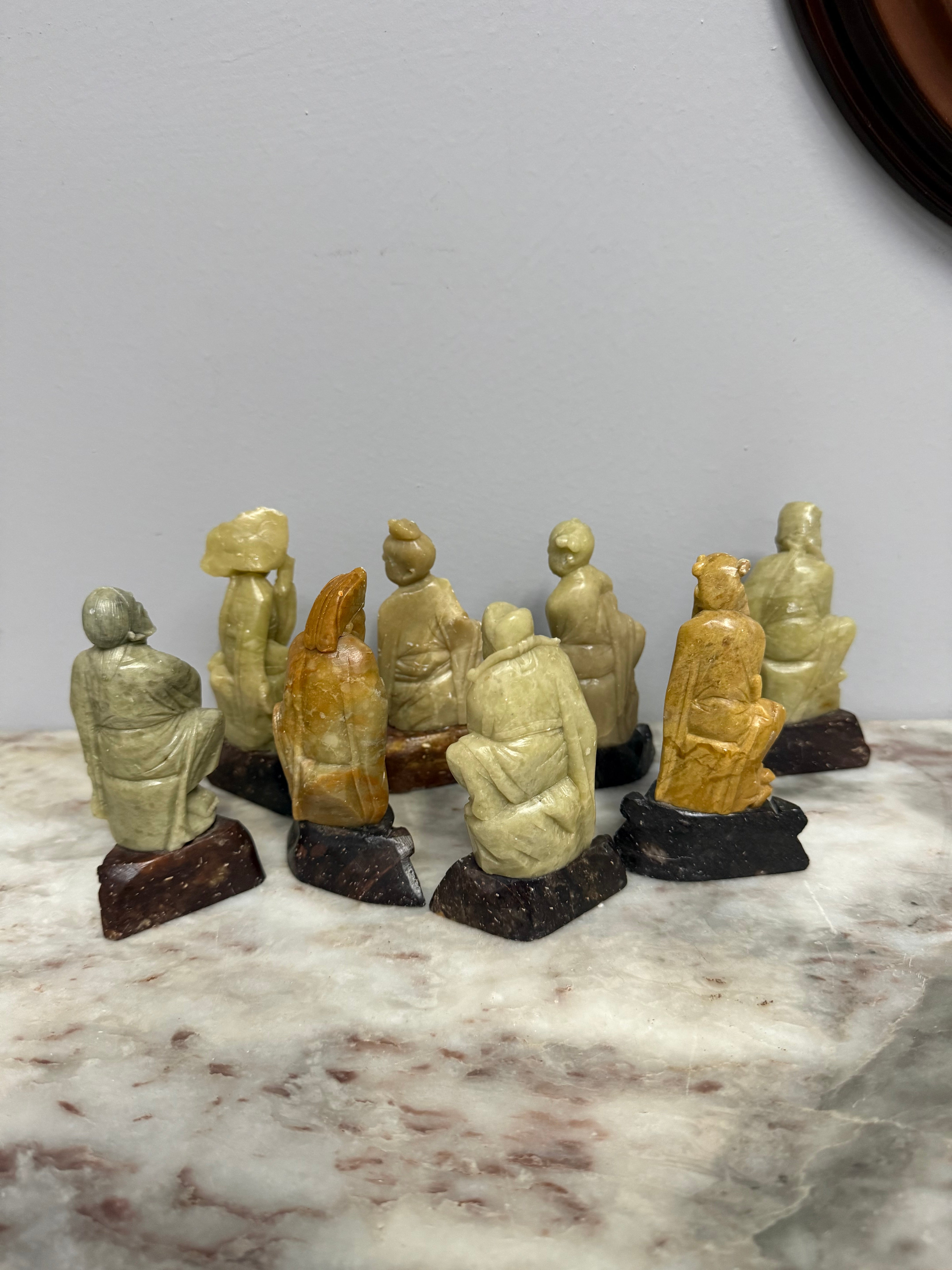 Vintage Set of 8 Chinese Immortals Hand Carved Sculptures | Antique & Vintage | Moonee Ponds Antiques | Australia Wide