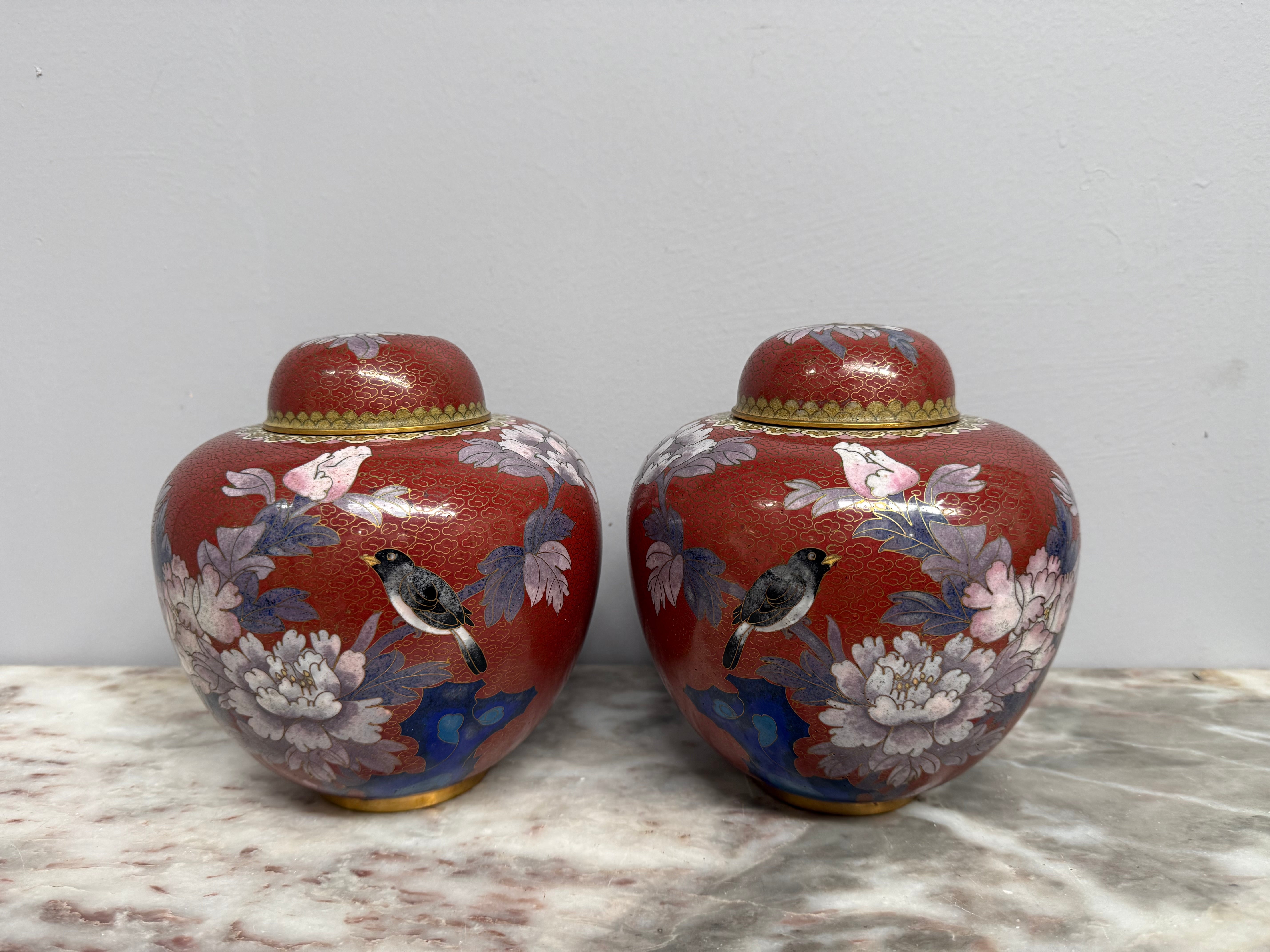 Vintage Quality Pair Chinese Cloisonne Ginger Jars | Antique & Vintage | Moonee Ponds Antiques | Australia Wide Delivery