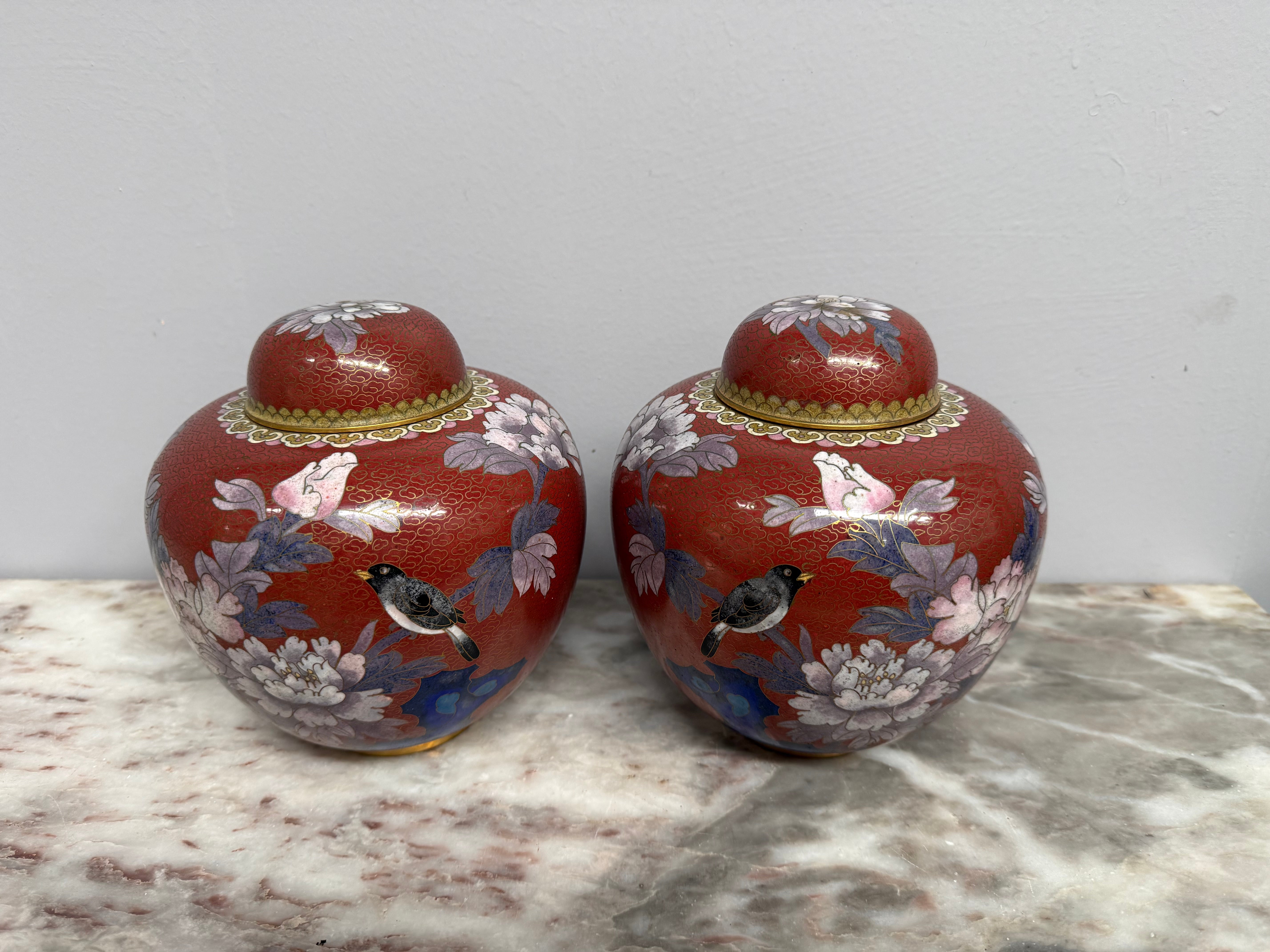 Vintage Quality Pair Chinese Cloisonne Ginger Jars | Antique & Vintage | Moonee Ponds Antiques | Australia Wide Delivery