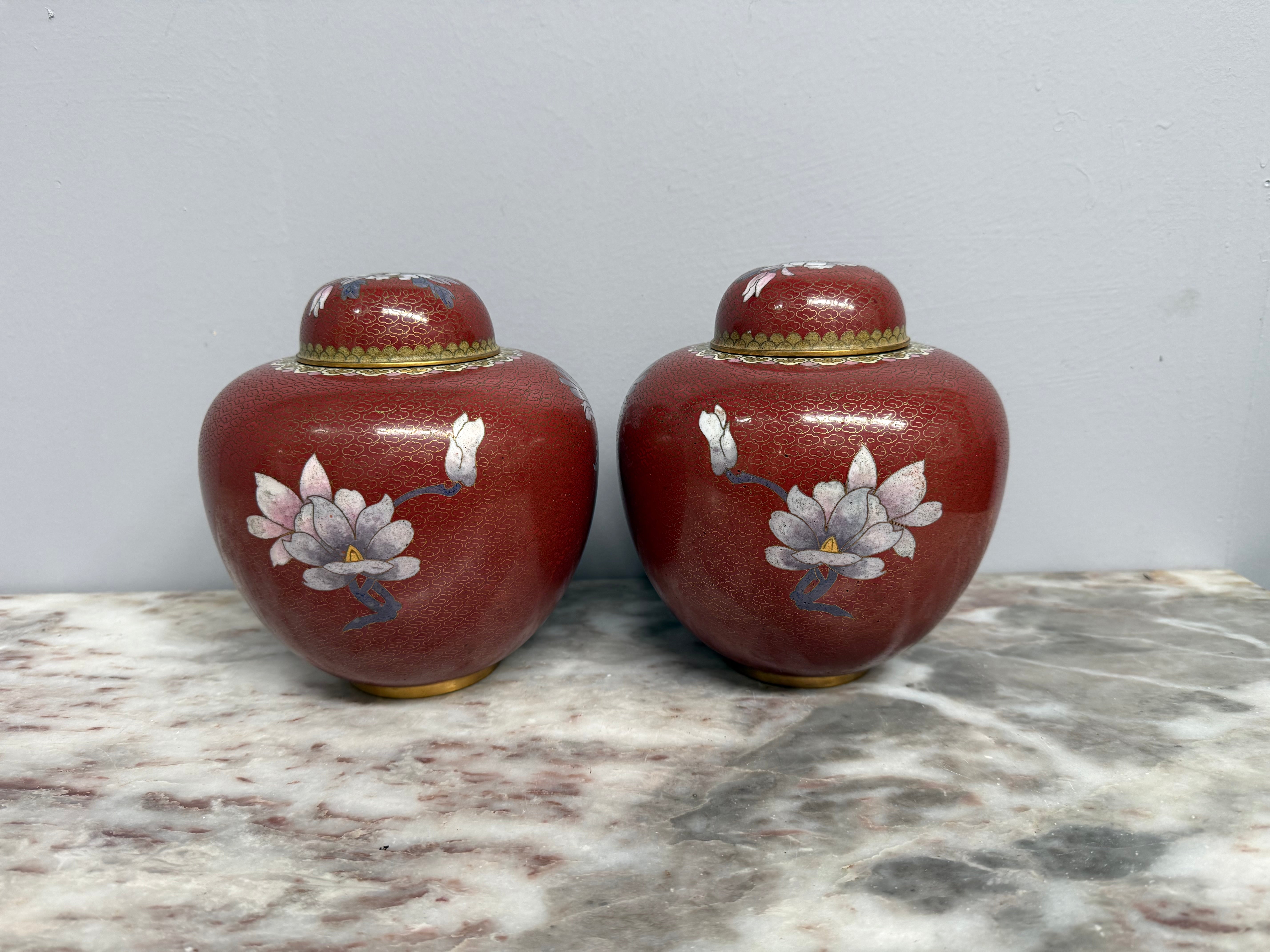 Vintage Quality Pair Chinese Cloisonne Ginger Jars | Antique & Vintage | Moonee Ponds Antiques | Australia Wide Delivery