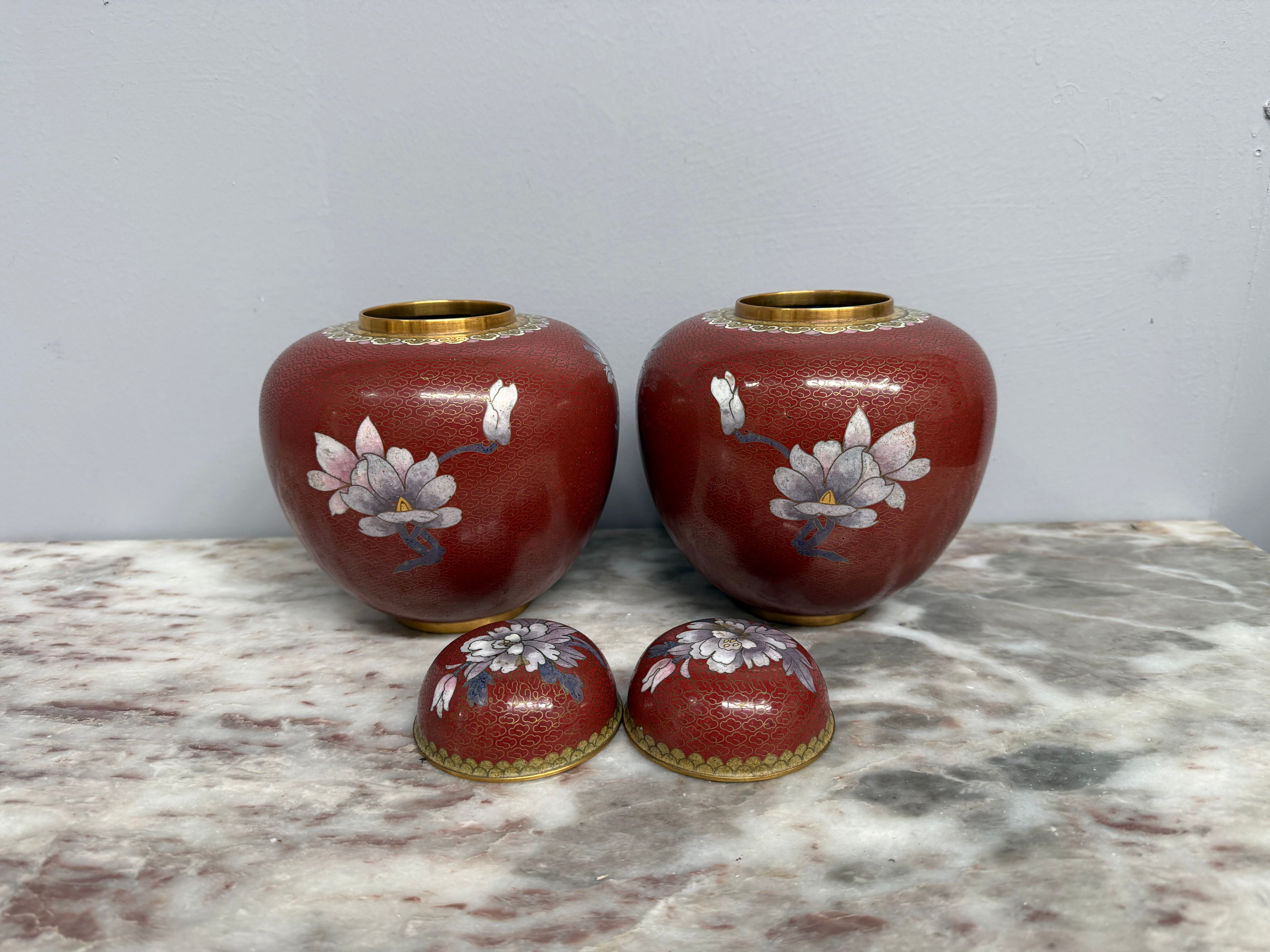 Vintage Quality Pair Chinese Cloisonne Ginger Jars | Antique & Vintage | Moonee Ponds Antiques | Australia Wide Delivery