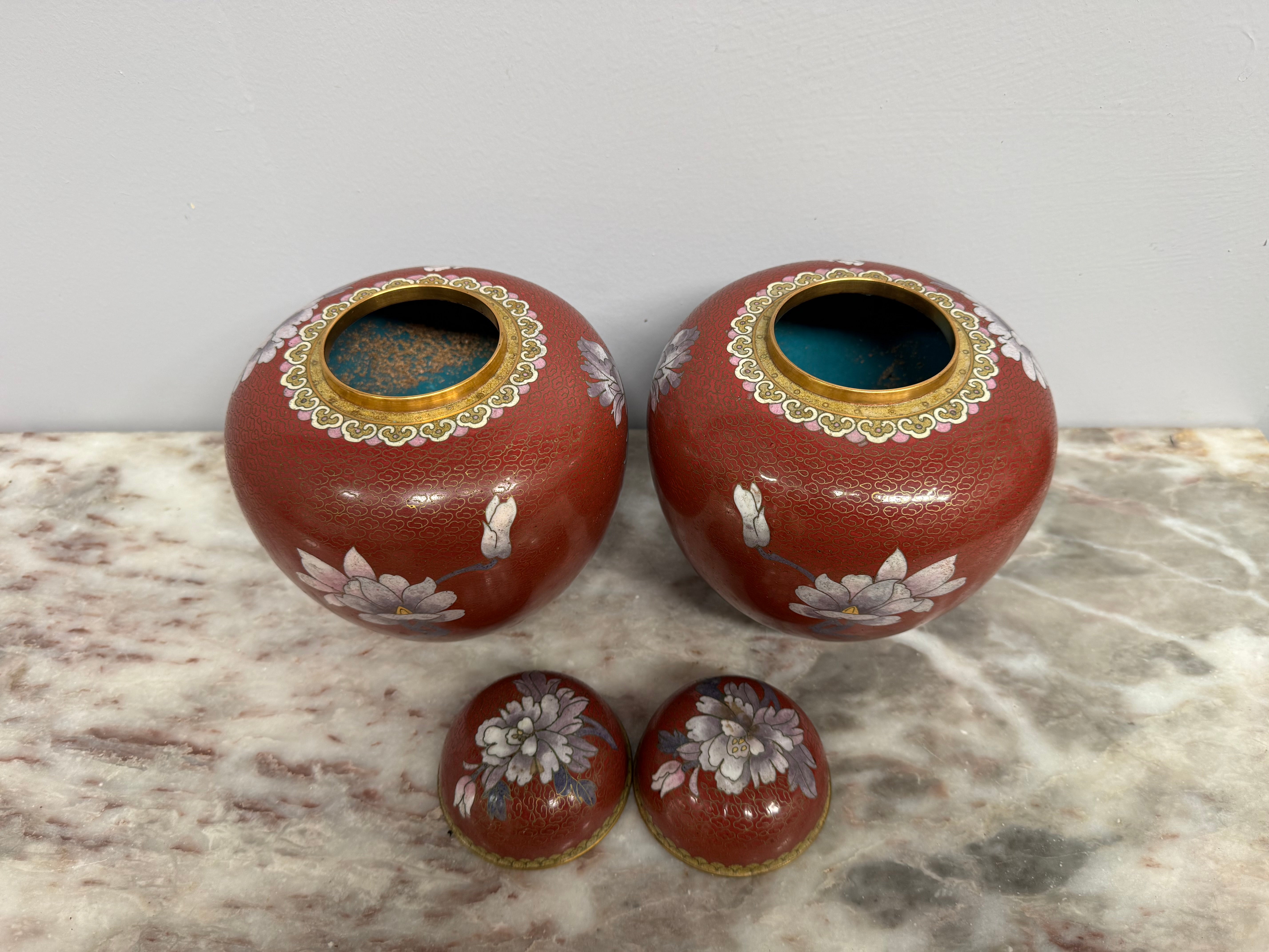 Vintage Quality Pair Chinese Cloisonne Ginger Jars | Antique & Vintage | Moonee Ponds Antiques | Australia Wide Delivery