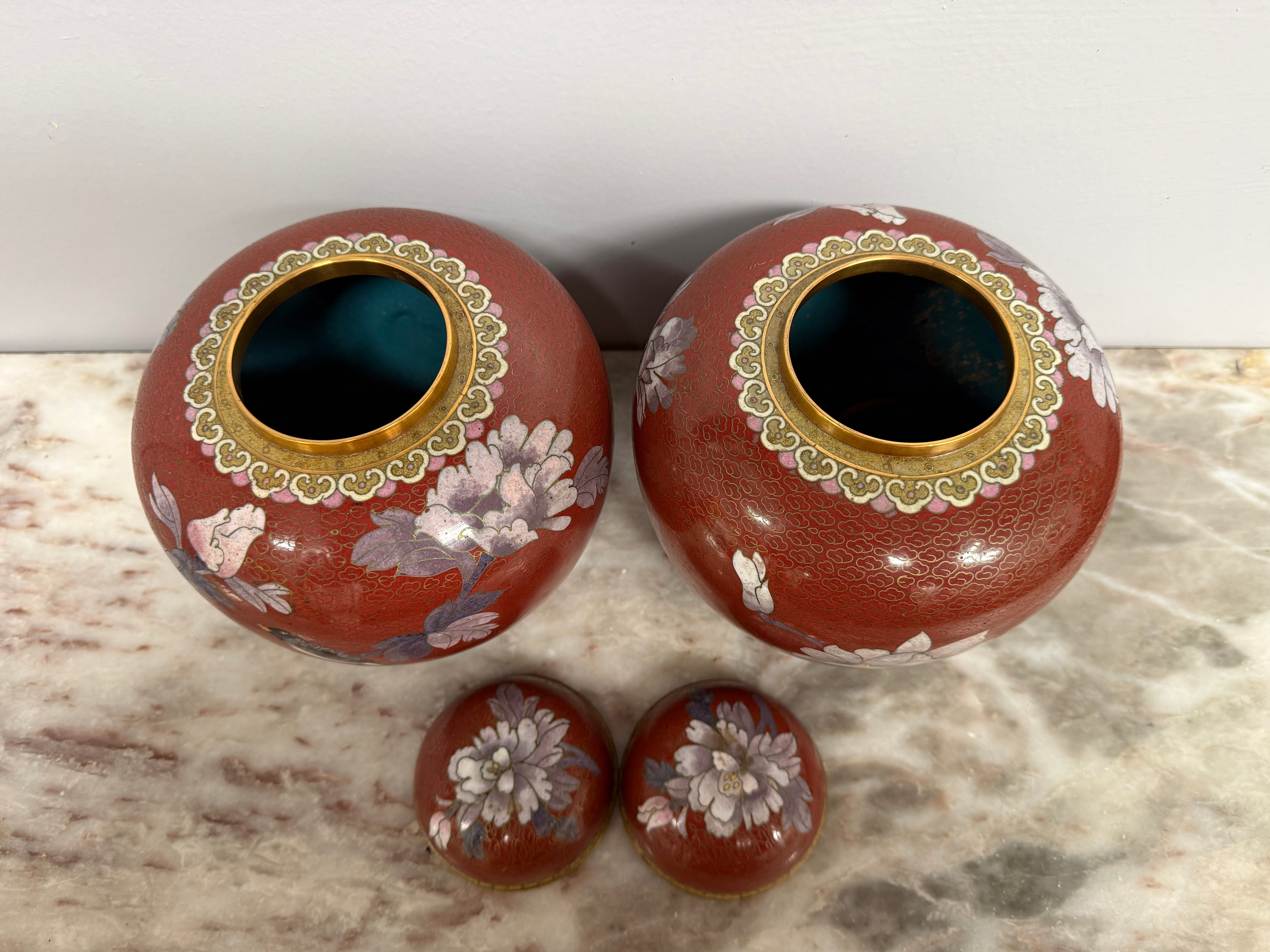 Vintage Quality Pair Chinese Cloisonne Ginger Jars | Antique & Vintage | Moonee Ponds Antiques | Australia Wide Delivery