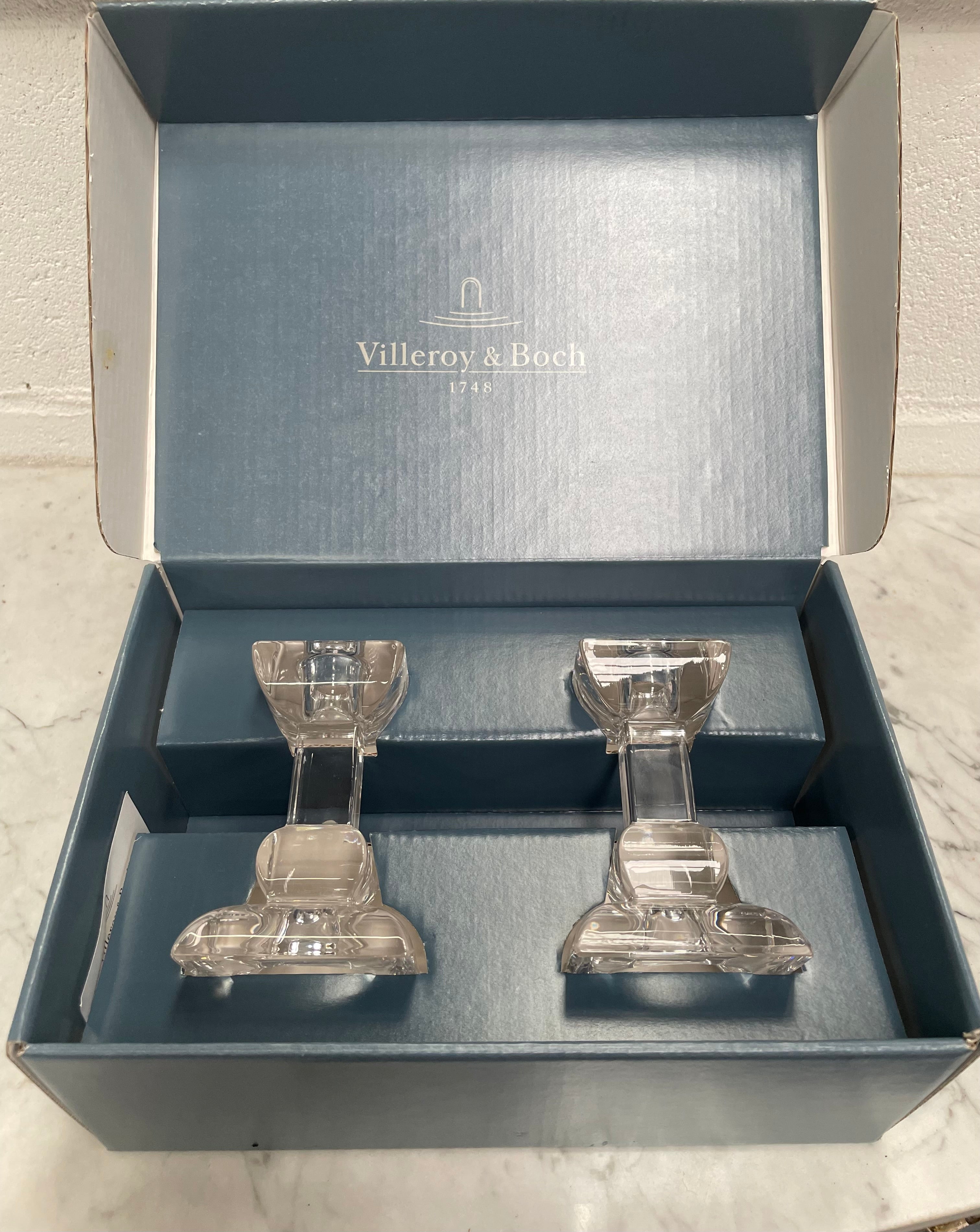 Vintage Pair of Villery & Boch "Siena" Boxed Crystal Candlesticks | Antique & Vintage | Moonee Ponds Antiques | Australia Wide Delivery