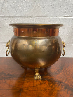 Vintage Brass & Copper Jardinière/Planter With Lions Head On Lion Legs | Antique & Vintage | Moonee Ponds Antiques | Australia Wide Delivery