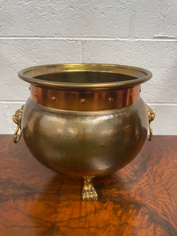 Vintage Brass & Copper Jardinière/Planter With Lions Head On Lion Legs | Antique & Vintage | Moonee Ponds Antiques | Australia Wide Delivery