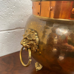 Vintage Brass & Copper Jardinière/Planter With Lions Head On Lion Legs
