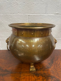 Vintage Brass & Copper Planter With Lions Head On Lion Legs | Antique & Vintage | Moonee Ponds Antiques | Australia Wide Delivery