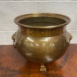Vintage Brass & Copper Planter With Lions Head On Lion Legs