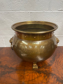 Vintage Brass & Copper Planter With Lions Head On Lion Legs | Antique & Vintage | Moonee Ponds Antiques | Australia Wide Delivery
