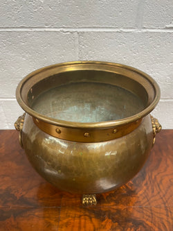 Vintage Brass & Copper Planter With Lions Head On Lion Legs | Antique & Vintage | Moonee Ponds Antiques | Australia Wide Delivery