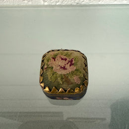 Antique Champleve Enamel Petit Point Trinket Box