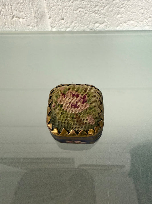 Antique Champleve Enamel Petit Point Trinket Box