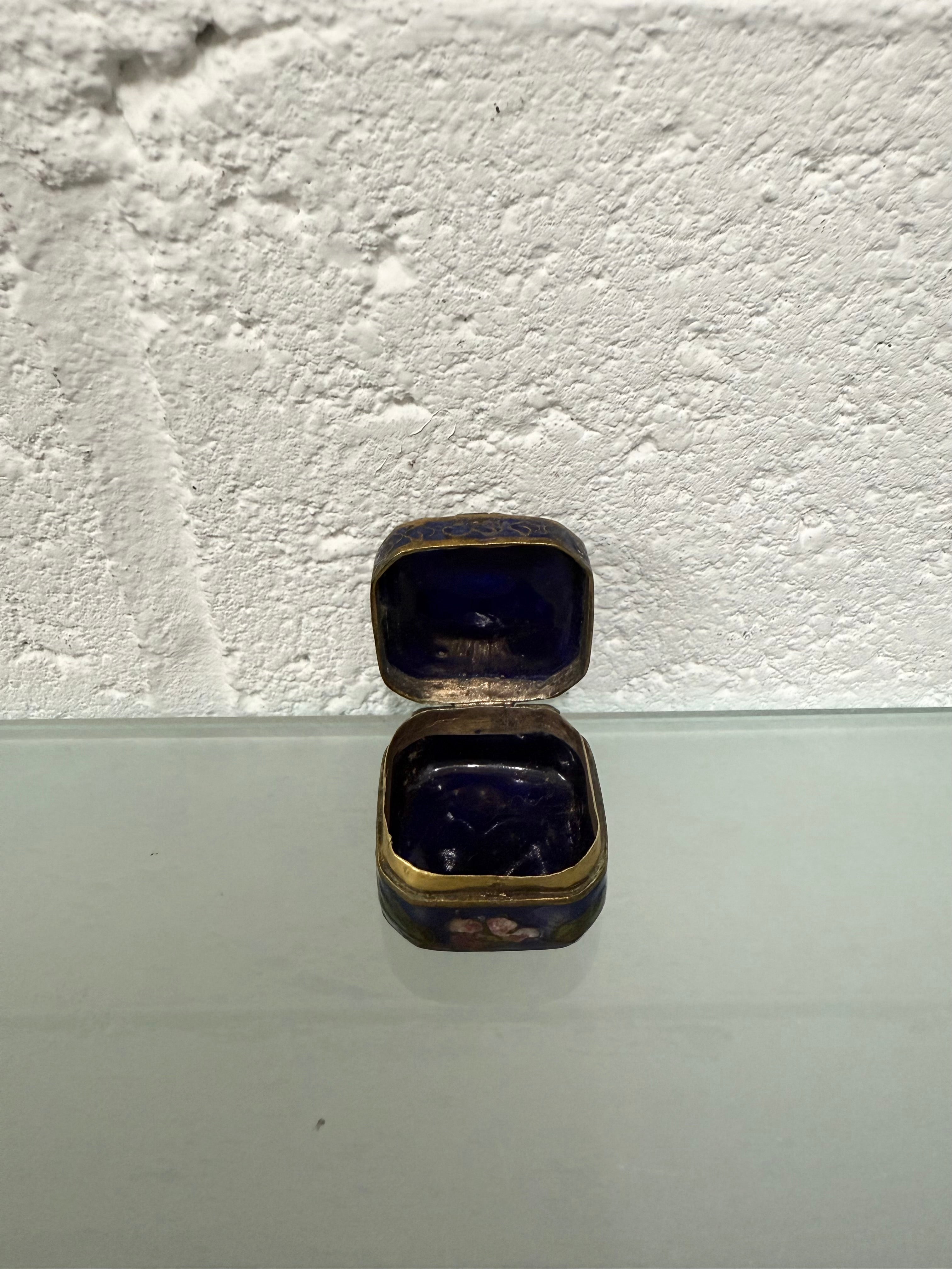 Antique Champleve Enamel Petit Point Trinket Box
