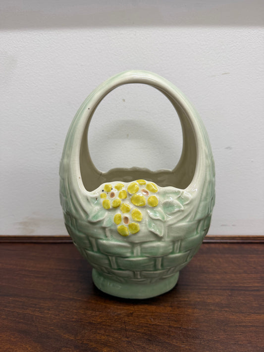 Vintage Huntley Hand Painted Basket Vase