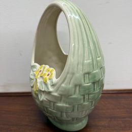Vintage Huntley Hand Painted Basket Vase