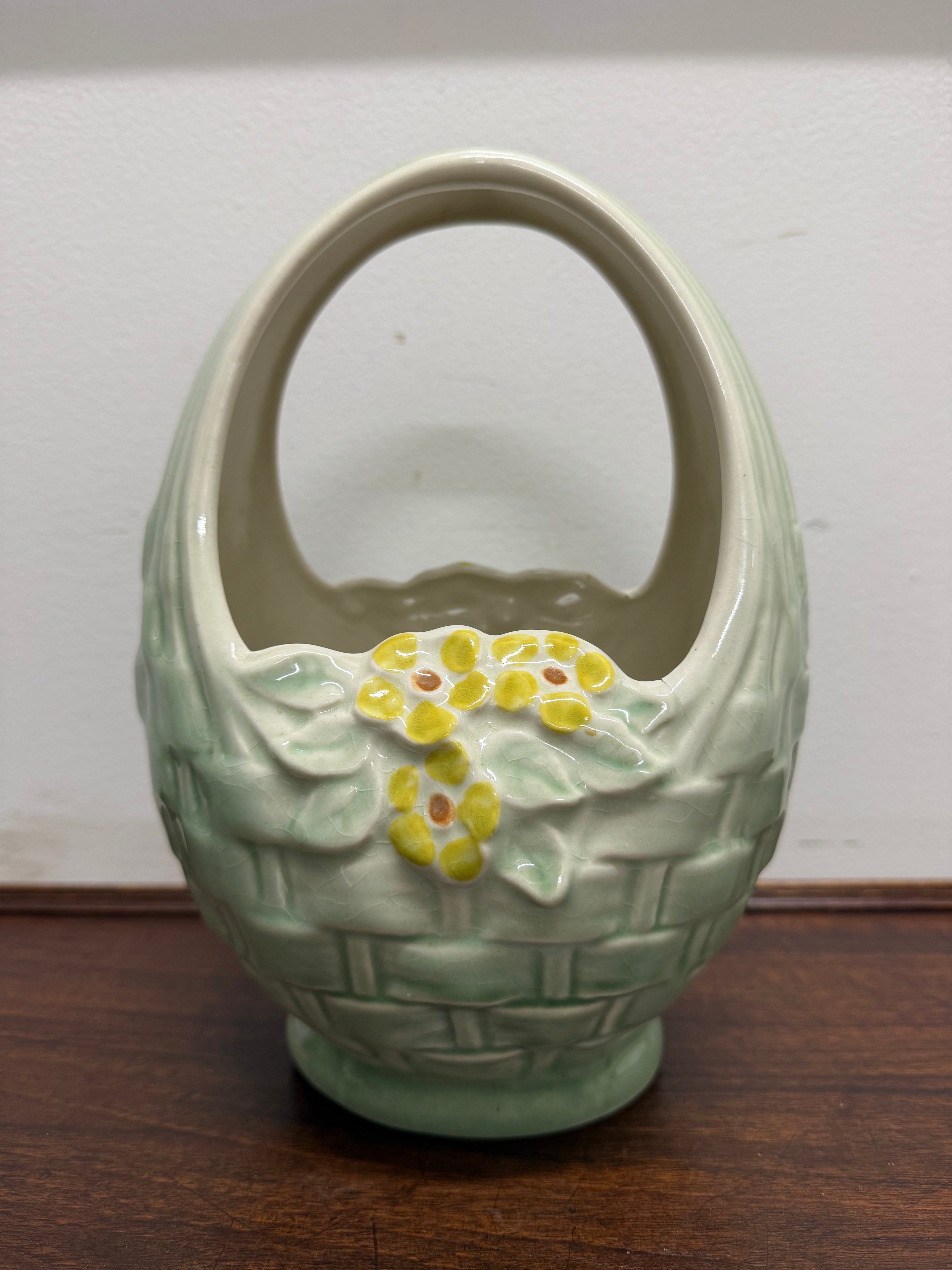 Vintage Huntley Hand Painted Basket Vase | Antique & Vintage | Moonee Ponds Antiques | Australia Wide Delivery