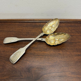 Matched Pair Georgian Sterling Silver Berry Spoons