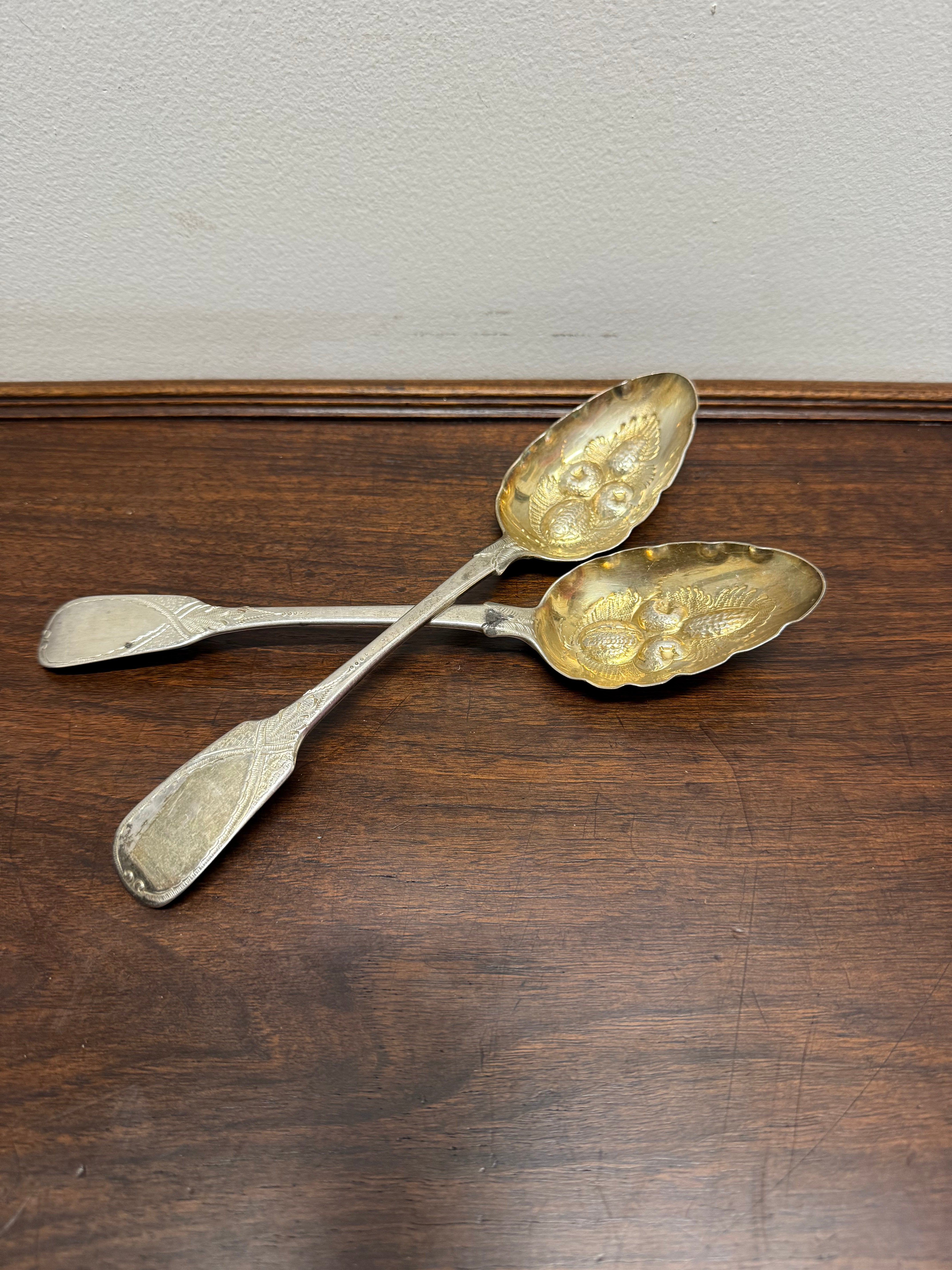 Matched Pair Georgian Sterling Silver Berry Spoons | Antique & Vintage | Moonee Ponds Antiques | Australia Wide Delivery