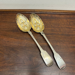 Matched Pair Georgian Sterling Silver Berry Spoons