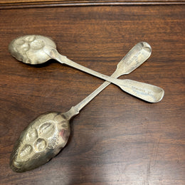 Matched Pair Georgian Sterling Silver Berry Spoons