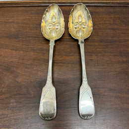 Matched Pair Georgian Sterling Silver Berry Spoons