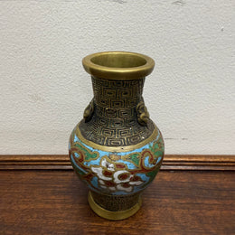 Chinese Champlevé & Cloisonne Enamel Brass Vase