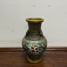 Chinese Champlevé & Cloisonne Enamel Brass Vase