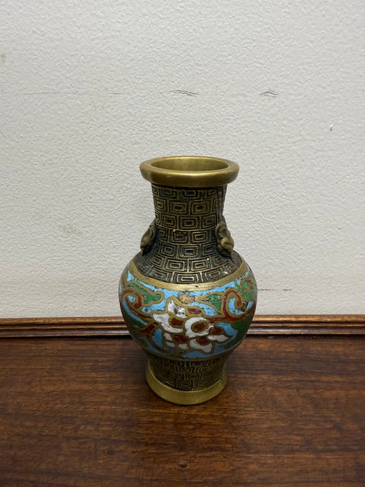 Chinese Champlevé & Cloisonne Enamel Brass Vase