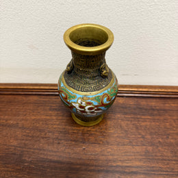 Chinese Champlevé & Cloisonne Enamel Brass Vase