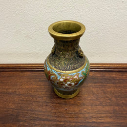 Chinese Champlevé & Cloisonne Enamel Brass Vase