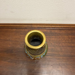 Chinese Champlevé & Cloisonne Enamel Brass Vase