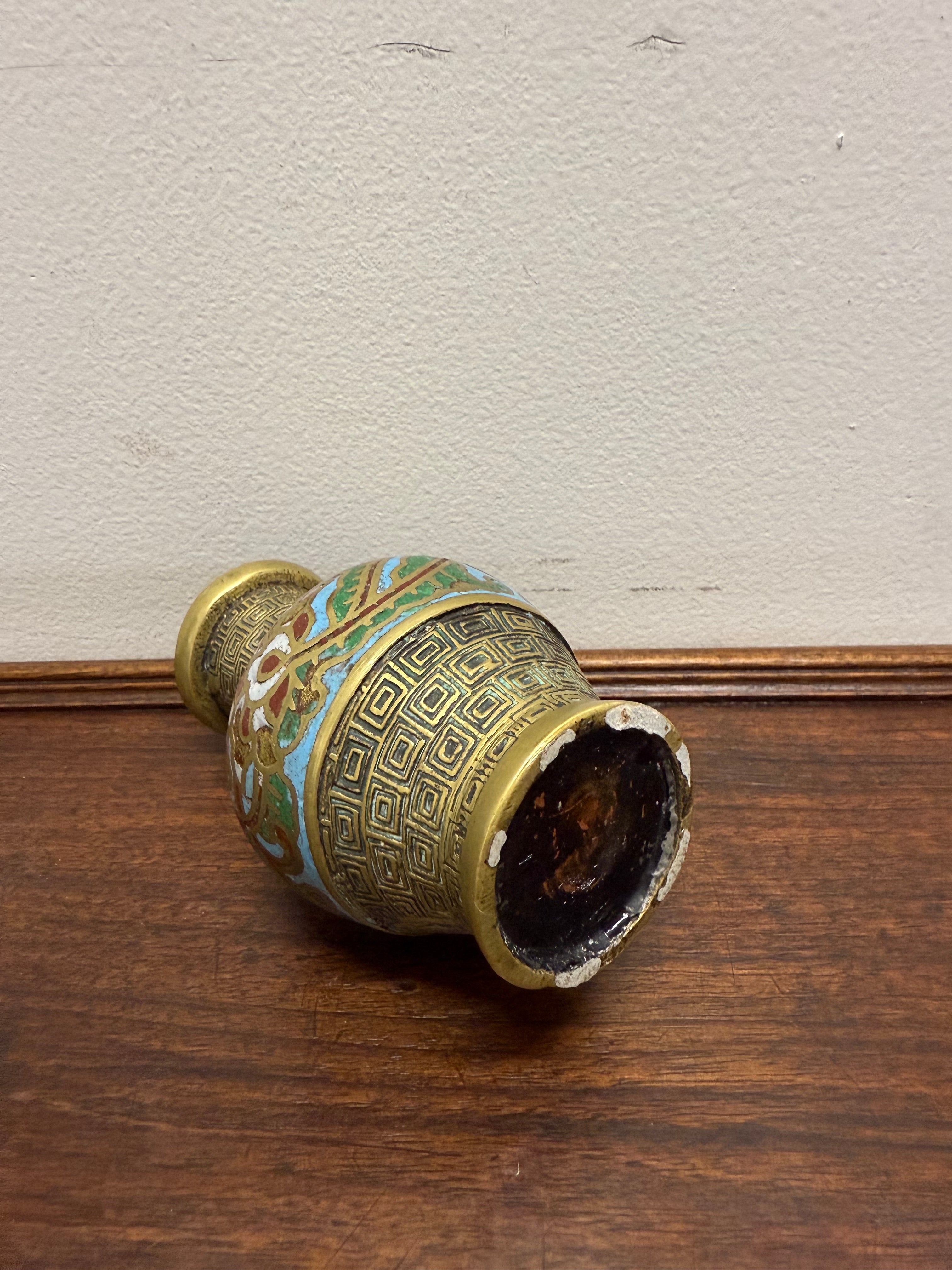 Chinese Champlevé & Cloisonne Enamel Brass Vase | Antique & Vintage | Moonee Ponds Antiques | Australia Wide Delivery