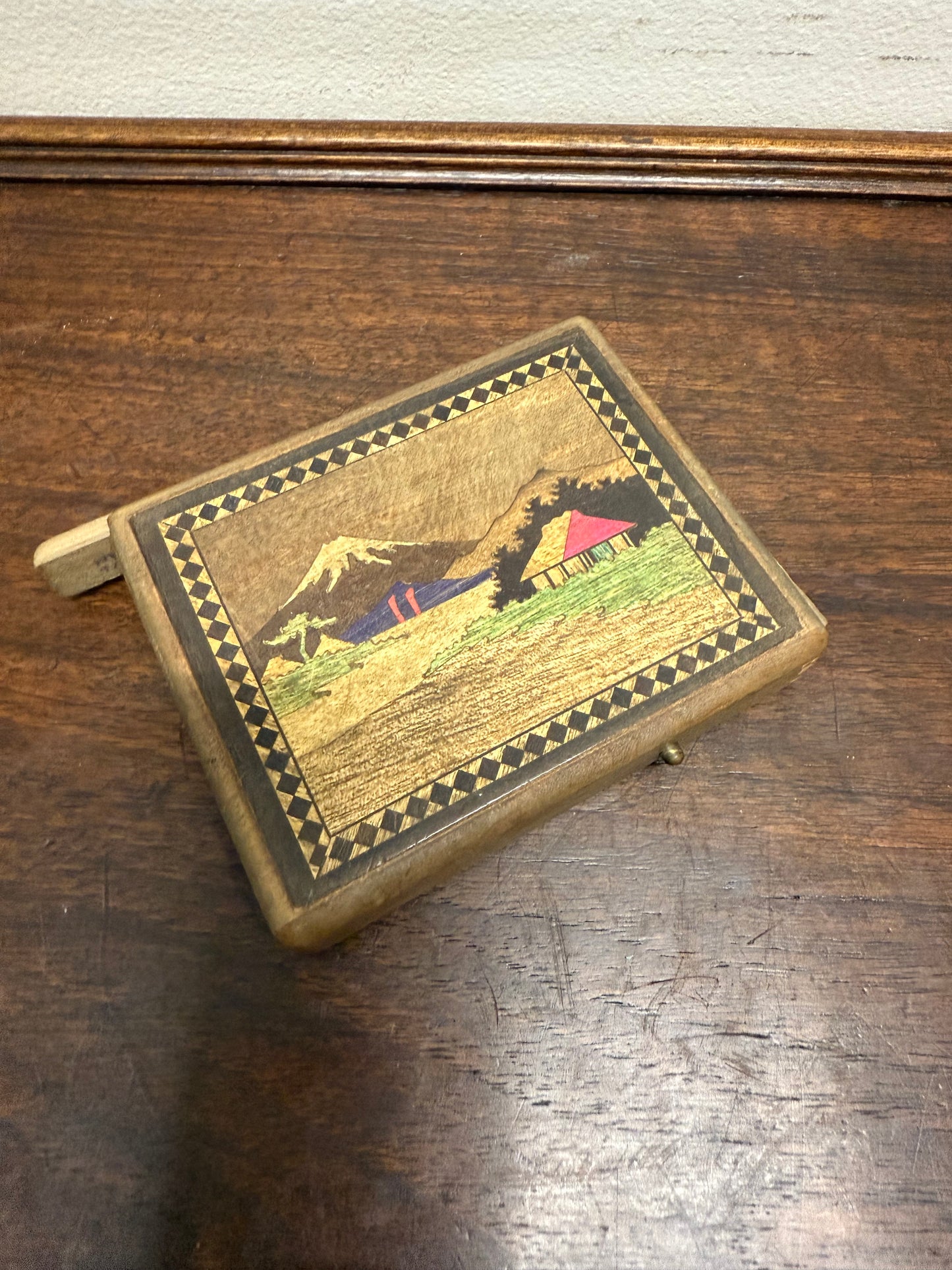 Antique Painted & Inlaid Japanese Cigarette Dispenser Box