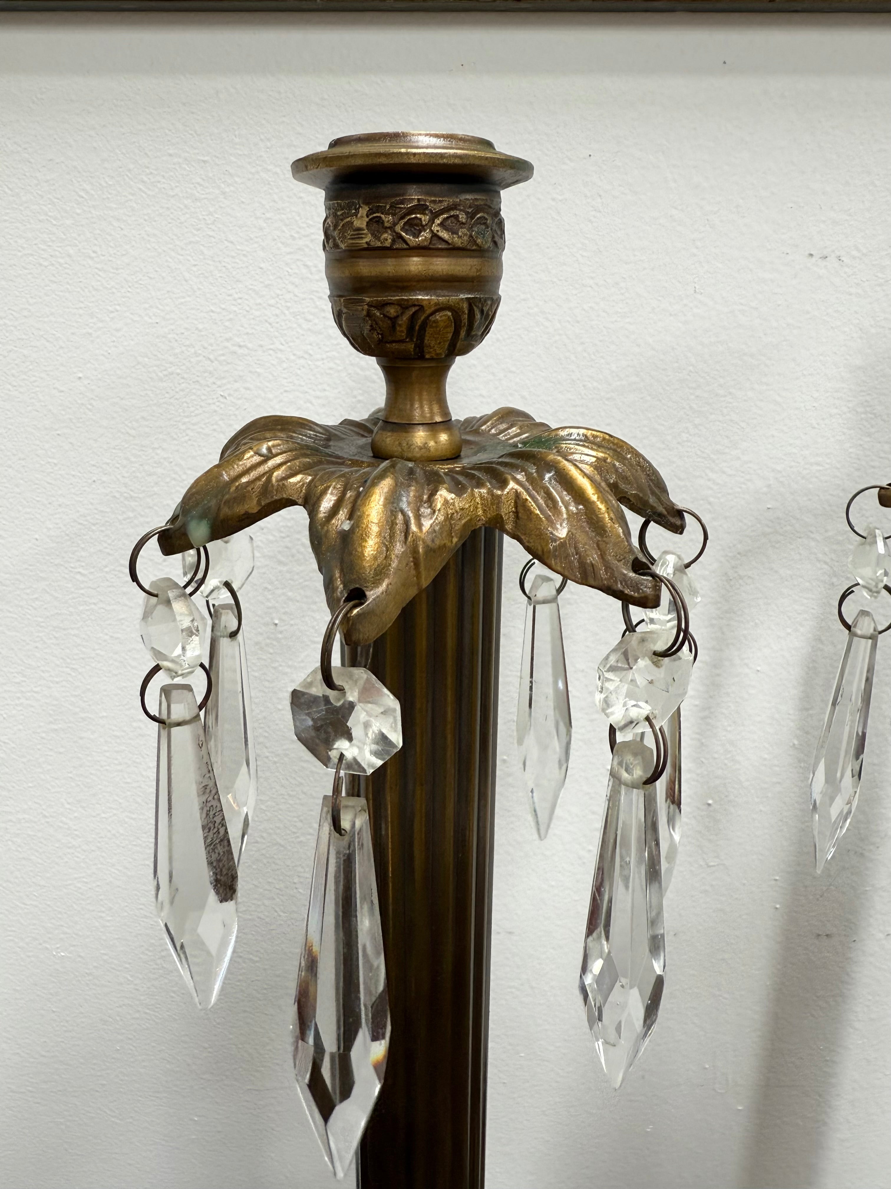Pair Vintage Brass & Lustre Drops Candlesticks | Antique & Vintage | Moonee Ponds Antiques | Australia Wide Delivery