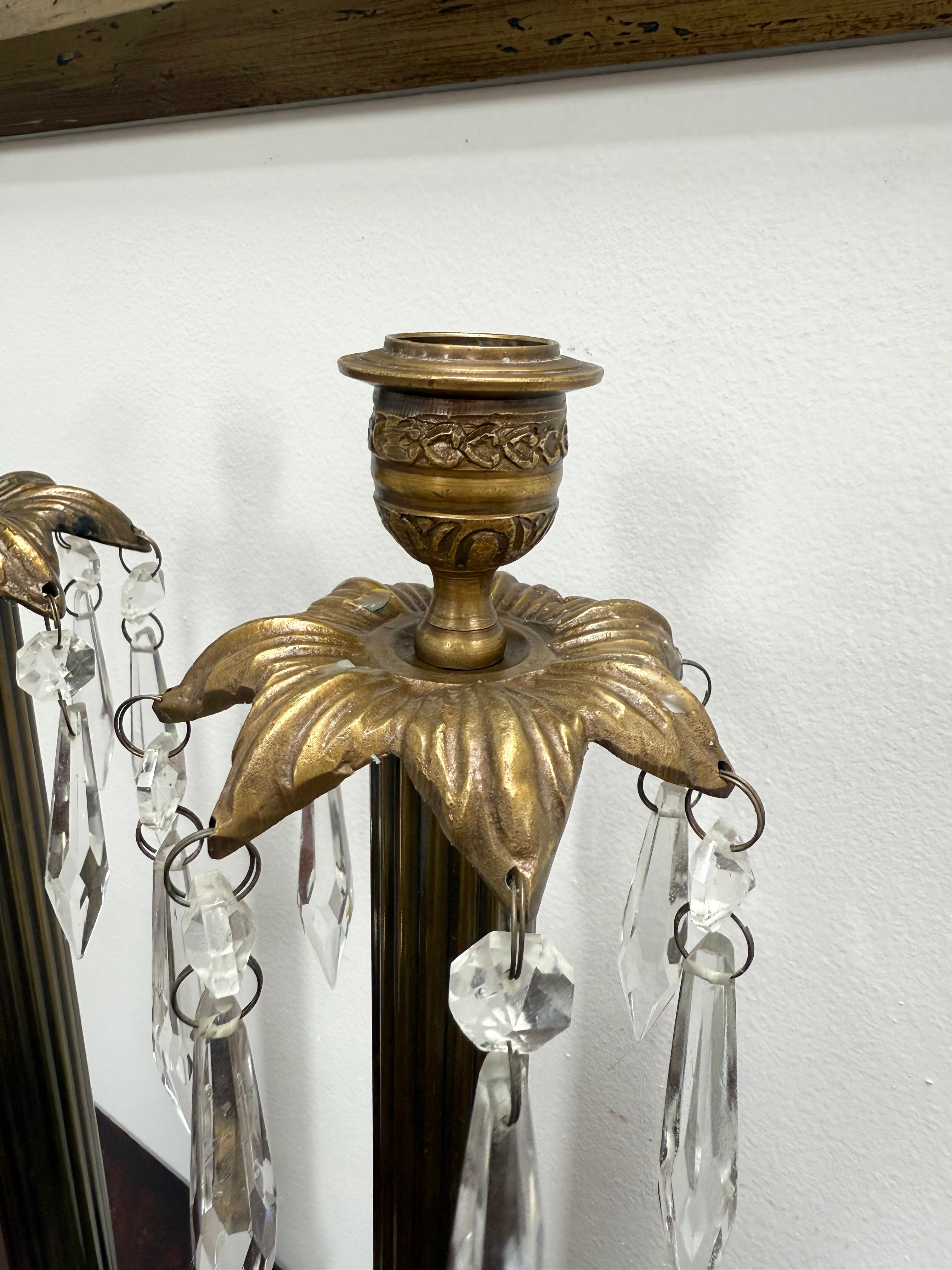 Pair Vintage Brass & Lustre Drops Candlesticks | Antique & Vintage | Moonee Ponds Antiques | Australia Wide Delivery