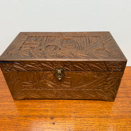Antique Carved Camphor Wood Chest Ideal Jewellery Box