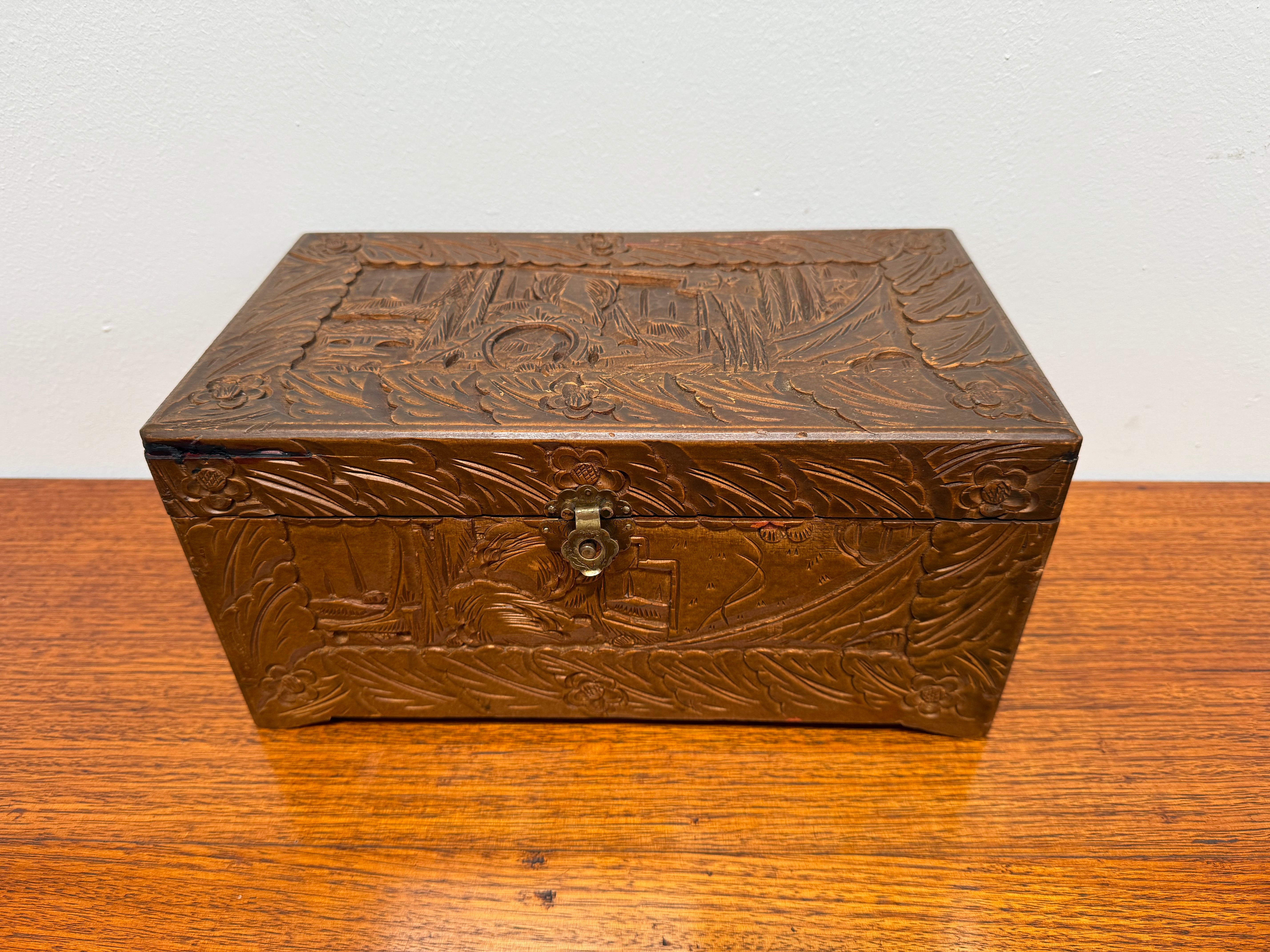 Antique Carved Camphor Wood Chest Ideal Jewellery Box | Antique & Vintage | Moonee Ponds Antiques | Australia Wide Delivery