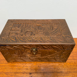 Antique Carved Camphor Wood Chest Ideal Jewellery Box