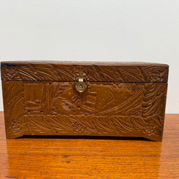 Antique Carved Camphor Wood Chest Ideal Jewellery Box