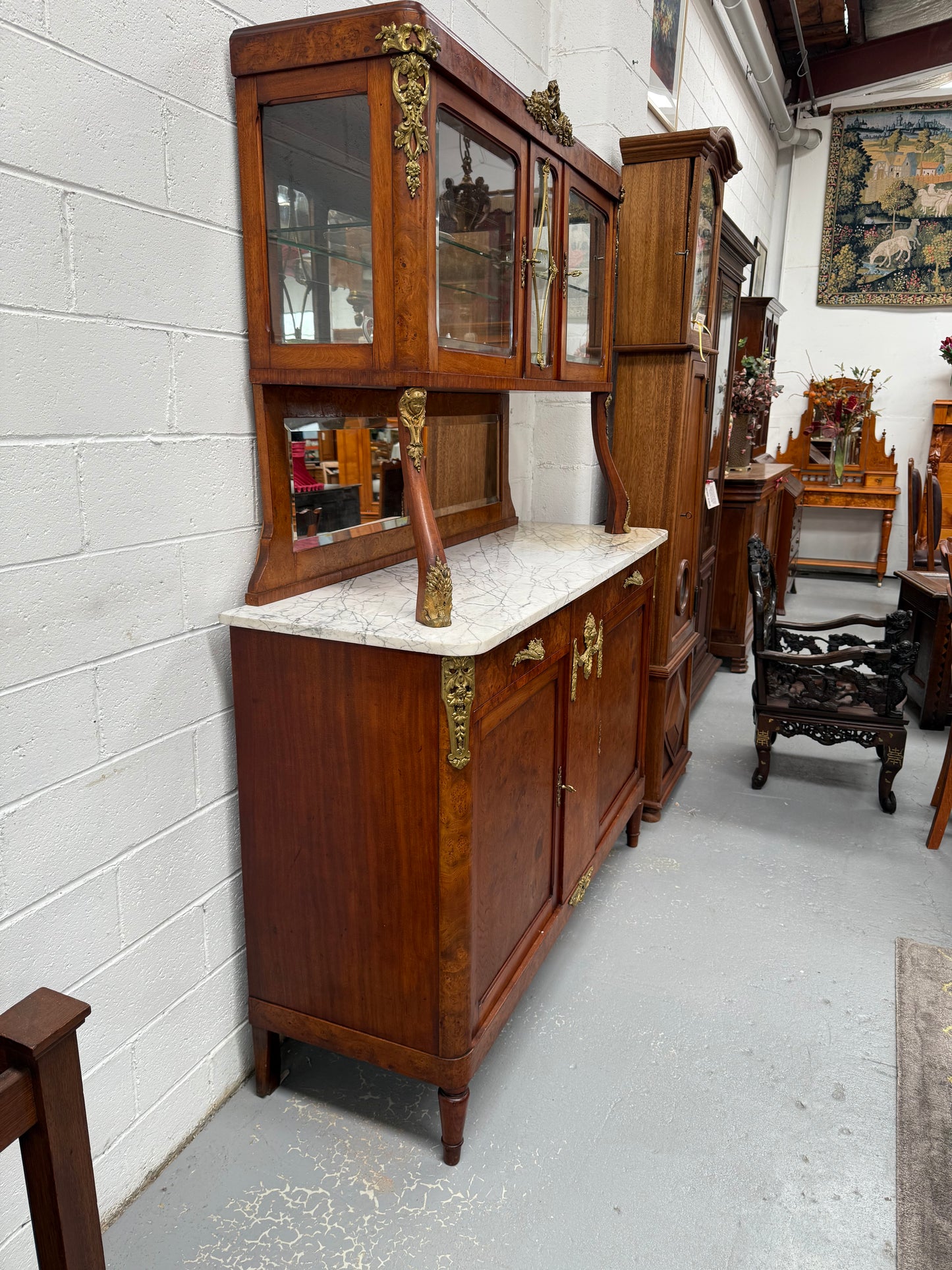 Stunning Belle Epoque French Marble Top Buffet/ Sideboard