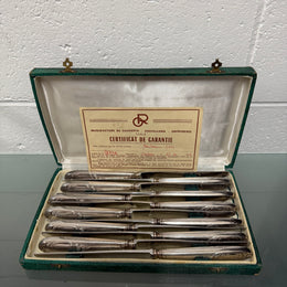 Pairs Made Vintage Set of 12 French Silver Plated Knifes in Original Box