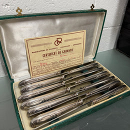 Pairs Made Vintage Set of 12 French Silver Plated Knifes in Original Box