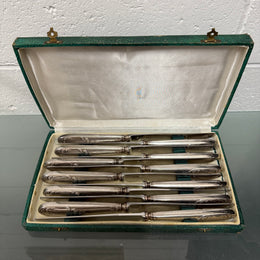 Pairs Made Vintage Set of 12 French Silver Plated Knifes in Original Box