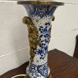 Vintage Delft Blue & White China & Brass Lamp