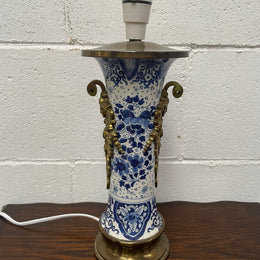 Vintage Delft Blue & White China & Brass Lamp